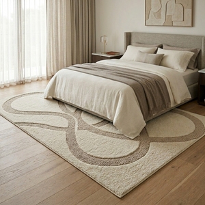 Tapis de bain en peluche rayé abstrait, beige ivoire, rectangulaire, antidérapant avec envers en latex, style moderne, tapis en coton tufté à poils moyens - Product Image 3