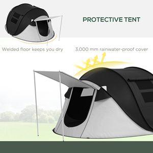 Tenda Pop-Up Nera con Veranda, Impermeabile 3000mm, Borsa per il Trasporto Comoda, per 2-3 Persone, Campeggio ed Escursionismo - Product Image 4