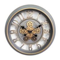 Reloj de pared con mecanismo visible de 18 pulgadas, gris, de lujo, con marco de esqueleto y mecanismo giratorio real para decoración del hogar.