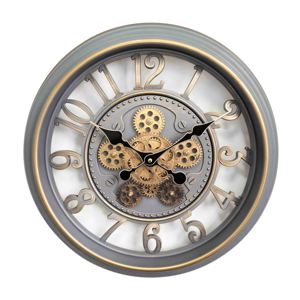 Moving gear wall <b>clock</b> 18 inch gray luxury skeleton layers frame with real rotating clockwork for home decoration - Product Image 1