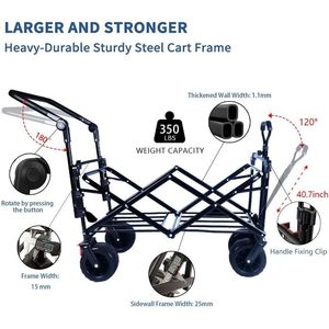 Carrello Pieghevole da 140L con Freno per Ogni Terreno e Tettuccio Rimovibile per Campeggio - Product Image 5