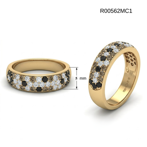 Luxurious 18K Solid Yellow Gold Tricolor Diamond Ring Champagne White Black Pavé Anniversary Band Elite Corporate Gift - Product Image 5