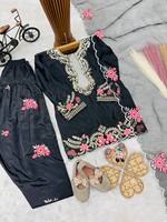 Conjunto de 3 Piezas de Salwar Kameez Negro para Niñas, Ropa Étnica India/Pakistaní, Reversible, de Secado Rápido y Elástica