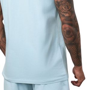 <b>Mens</b> Taped Jersey Tee Light <b>Blue</b> 100% Cotton Crew Neck T-Shirt Short Sleeve Casual Breathable Eco-Friendly Anti-Wrinkle Summer - Product Image 5