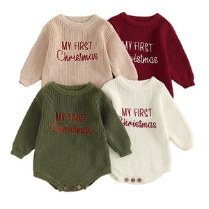 Tutina da Neonato Lavorata a Maglia con Ricamo Primo Natale e Girocollo - Product Image 1