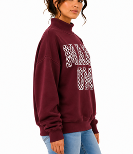 Sudadera Oversize Personalizada para Mujer con Cuello Alto, Parche de Letras a Cuadros, Hombros Caídos, Estilo Casual Urbano - Product Image 2