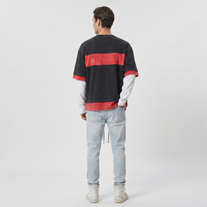 เสื้อยืดแขนยาวสองชั้น 100% ผ้าฝ้าย สำหรับผู้ชาย ทรงโอเวอร์ไซส์ แขนสองชั้น ผ้าฝ้าย ทรงหลวม - Product Image 4