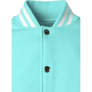 เสื้อแจ็คเก็ตวาร์ซิตี้สีขาวเทอร์ควอยซ์สำหรับผู้ชาย คอปกแบบพับได้ ทรงปกติ สวมใส่ได้ในฤดูใบไม้ร่วง สีพื้น ปิดด้วยกระดุม - Product Image 5