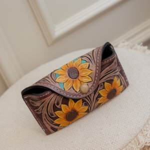 Hand <b>Tooled</b> <b>Leather</b> Custom Sunglasses Cases Genuine <b>Leather</b> Floral Glasses Case Unisex Reading Glasses Engraved Sunglasses Cases - Product Image 3