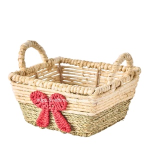 Rectangle Valentine <b>Basket</b>, <b>Basket</b> Gift Hamper for Loved One <b>With</b> <b>Handle</b> Mix Material Made of Water Hyacinth, Seagrass Wholesale - Product Image 1