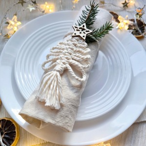 <b>Christmas</b> <b>Tree</b> White Macrame Napkin Ring Ideal For Festive Dining <b>Table</b> Decor Holiday Party And Winter <b>Table</b> Styling From India - Product Image 4