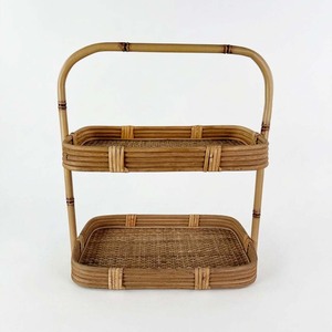 Wicker <b>storage</b> racks scalloped rattan 2 tier basket stand high quality <b>tabletop</b> organizers - Product Image 3
