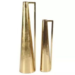 Minimalist aluminum floor <b>Vase</b> With Handle <b>Gold</b> Tone Decorative Metal <b>Vase</b> Modern Luxury Design - Product Image 1