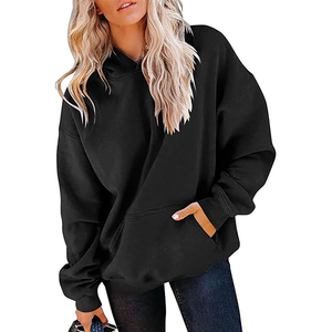 Sweat à capuche oversize uni pour femme en molleton de coton premium à manches longues et épaules tombantes, style décontracté - Product Image 3
