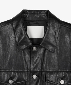 Men's Black PU Leather <b>Jacket</b> <b>Casual</b> Turn-down Collar Button Closure Regular Fit Autumn Wear - Product Image 5