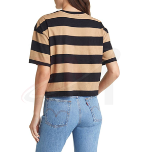 เสื้อครอปท็อปแขนสั้นคอกลมลายทางสำหรับผู้หญิง สไตล์สตรีทแวร์ ทรงหลวม ผ้าถักนิตติ้ง คอตตอน คุณภาพพรีเมียม กำลังเป็นที่นิยม - Product Image 2