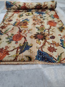 Handmade Kantha Quilt Reversible Cotton Blanket veg color and Multi Color <b>Bedspread</b> Home Decor Gift for Her - Product Image 1