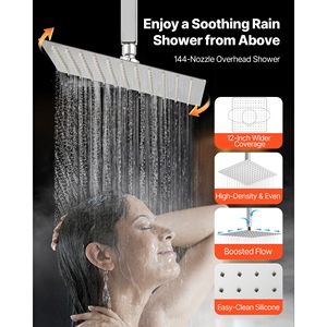 Système de douche thermostatique à effet pluie de 12 pouces à montage au plafond et ensemble de robinetterie de douche 2-en-1 avec douchette murale de 6 pouces – Accessoire - Product Image 5