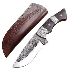 Couteau de chasse artisanal en acier D2 gravé à la main, manche en bois, lame de 6 à 7,9 pouces, haute dureté, couteau extra-affûté - Product Image 1