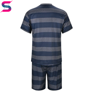 Conjunto de Camiseta y Pantalones Cortos de Verano para Hombre, Diseño a Rayas, Cuello Redondo, Tejido de Algodón y Elastano, Transpirable, Estilo Casual, Venta al Por Mayor, OEM, ODM - Product Image 2