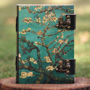 Almond Blossom Handmade Journal with Vintage <b>Lock</b> | Floral Art Notebook Deckle Edge Paper Personalized <b>Diary</b> Gift - Product Image 3