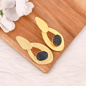 Natural <b>Black</b> <b>Onyx</b> Druzy Gemstone Brass <b>Earrings</b> Gold Plated Handmade Jewelry for Women Wholesale Lot 10 Pairs - Product Image 3