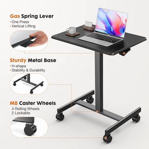Scrivania Mobile con Ruote Bloccabili, Altezza Regolabile, per Laptop, per Casa e Ufficio, in MDF Nero - Product Image 3