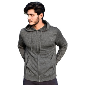 Sweat-shirt à capuche zippé gris foncé pour homme, 100% coton French Terry, coupe classique, décontracté, avec poche kangourou - Product Image 2