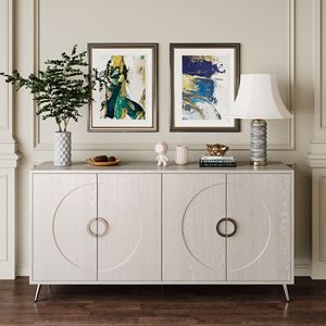 Modern 4-Door Lacquered Wooden <b>Sideboard</b> Buffet Server Cabinet for <b>Storage</b> in Living Room Entryway or Hallway - Product Image 1