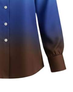 Chemise boutonnée à manches longues pour femme, dégradé bleu ciel vers bleu marine et marron, style décontracté pour le bureau, fabrication sur mesure OEM - Product Image 6
