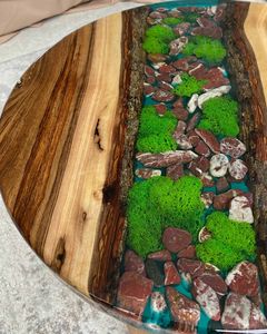 Woodland Cross River Wooden Moss <b>Epoxy</b> <b>Coffee</b> <b>Table</b> Handmade Round Live Edge Luxury Nature Inspired Pebble Art Furniture Design - Product Image 5
