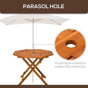 39\" Acacia Wood Outdoor Dining <b>Table</b> with Umbrella Hole Octagon Patio <b>Table</b> in Teak Finish - Product Image 4