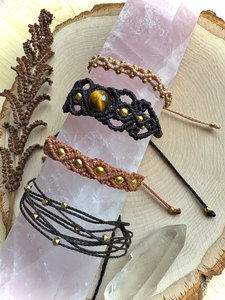 Handmade Macrame Tiger Eye <b>Bracelet</b> Natural Brown Gemstone Purple Cord <b>Adjustable</b> Boho Healing Jewelry for Women - Product Image 2