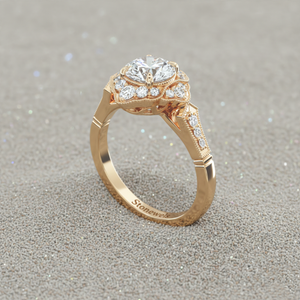 Bague de fiançailles en diamant créé en laboratoire, plaqué or rose 14 carats, halo ovale vintage, personnalisée et certifiée - Product Image 4