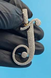 Pendentif lettre J en argent sterling 925 de luxe avec moissanite, micro-pavé, taille brillant rond, unisexe - Product Image 2