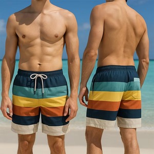 Men's Washed Swimming <b>Trunks</b> <b>Boxer</b> Style Fashionable Back Bag Design Breathable Waterproof Quick Dry Drawstring Closure - Product Image 4