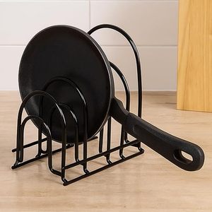 Black Metal Pot <b>Rack</b> <b>Storage</b> Holder Single Tier Circular Design <b>for</b> Kitchen Use Minimalist Style Standing Type Non-Foldable - Product Image 1