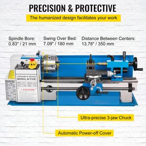Tornio da banco mini in metallo 7x14 pollici 550W a velocità variabile 50-2500 RPM, tornio di precisione con ingranaggi in nylon - Product Image 5