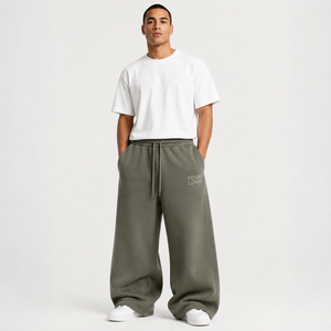 Wholesale Men's Olive Green Color Wide Leg Sweatpants Custom Drawstring Waist <b>Jogger</b> For Men High Quality Men's Sweatpants - Product Image 1