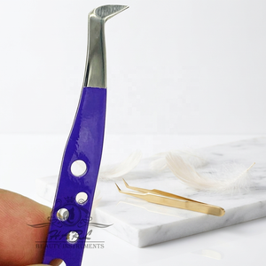 Pince à épiler bleu roi à pointe courte pour extensions de cils, personnalisable avec logo, pour artistes en extensions de cils - Product Image 5