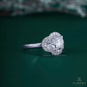 Round Brilliant Cut Lab Grown Diamond Three Stone Halo Engagement <b>Ring</b> 18K White Gold Half <b>Moon</b> Side Stones Cluster Bridal <b>Ring</b> - Product Image 3
