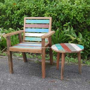 Chaise en bois de bateau récupéré couleur naturelle avec accoudoirs et dossier pour jardin, terrasse, extérieur et intérieur – Meuble démontable - Product Image 3