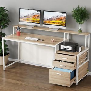 63-Inch Ergonomic Office Ergonomic Office Desk Monitor Stand Industrial <b>Computer</b> <b>Table</b> Printed with File Drawer Cabinet - Product Image 6