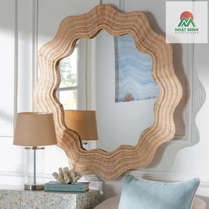 กระจกติดผนังทรงกลมลายสแกลลอปทำจากหวายธรรมชาติริมชายฝั่ง - Product Image 2