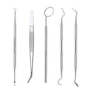 Juego de 5 Piezas de Acero Inoxidable, Espejo Bucal Manual, Pinzas, Sonda Curva, Instrumento Dental para Limpieza y Blanqueamiento Dental - Product Image 1