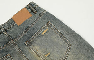 Jeans Personalizados 100% Algodón, Cintura Media, Estilo Urbano, Unisex, Talla Grande, Desgastados, Rotos, con Efecto Lavado para Hombre - Product Image 5