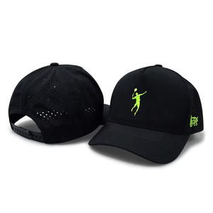 5 Panel Sports Hats Quick Dry Custom Waterproof PVC Patch Front Logo Back Laser Cut Holes Perforated Baseball Hat 100% Polyester - Product Image 4