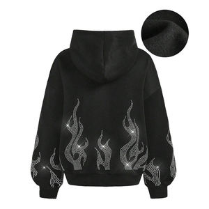 Sweat-shirt à capuche en molleton de coton pour femme, hiver, avec strass, imprimé personnalisé, design surdimensionné avec cristaux scintillants - Product Image 2