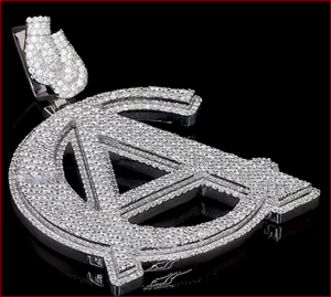 Silver Plated Letter A Pendant With Round Crystal Rhinestones Prong Set Hiphop Style Unisex Charm Gift - Product Image 2