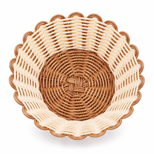 Carved Modern Round <b>Bamboo</b> <b>Bowl</b> Two-Tone Weave Scalloped Rim Eco-Friendly Lightweight Food Serving & Decor - Product Image 3